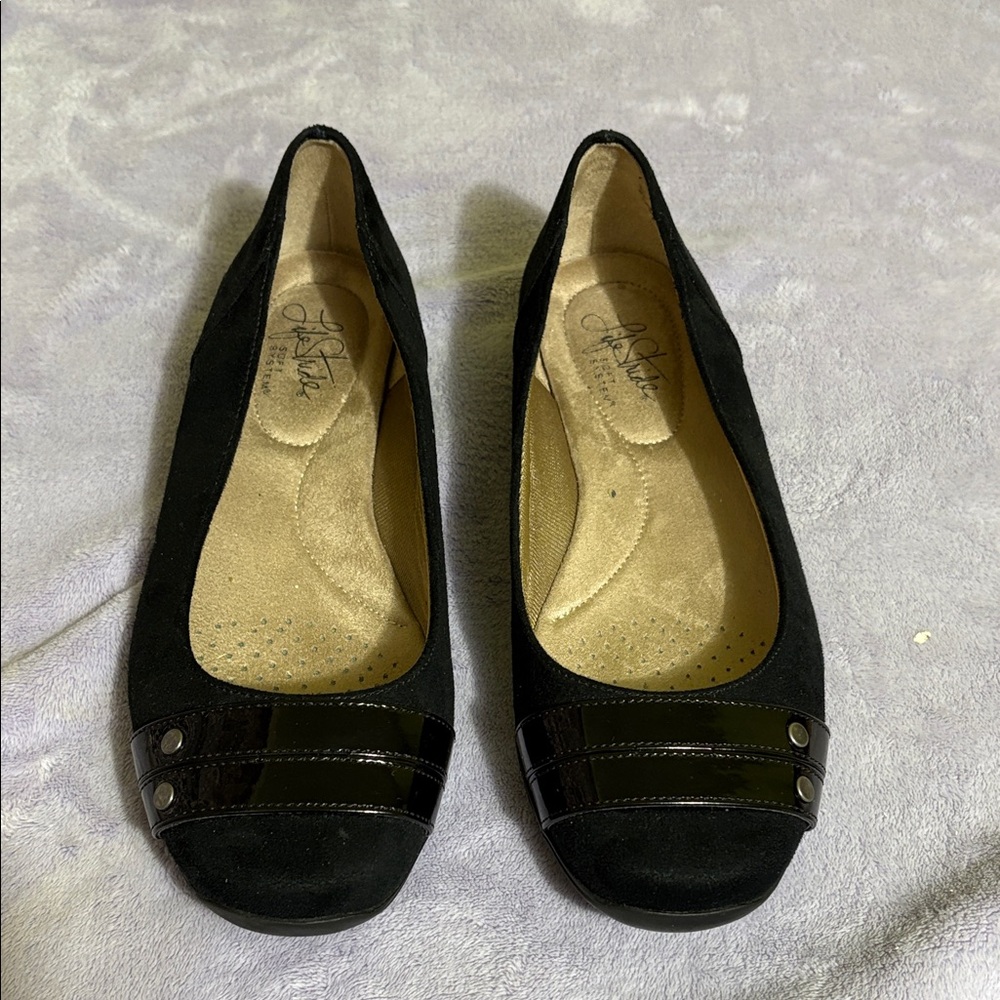 Life Stride Black Flats with Patent Accents